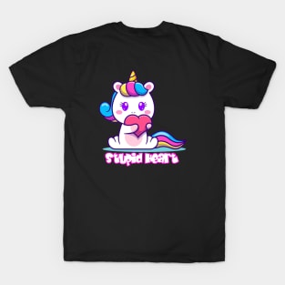 Cute unicorn bite love Stupid Heart T-Shirt